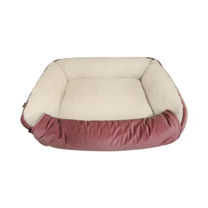 Dream Paws Pink Velvet Pet Sofa Bed with Fold-Out Blanket