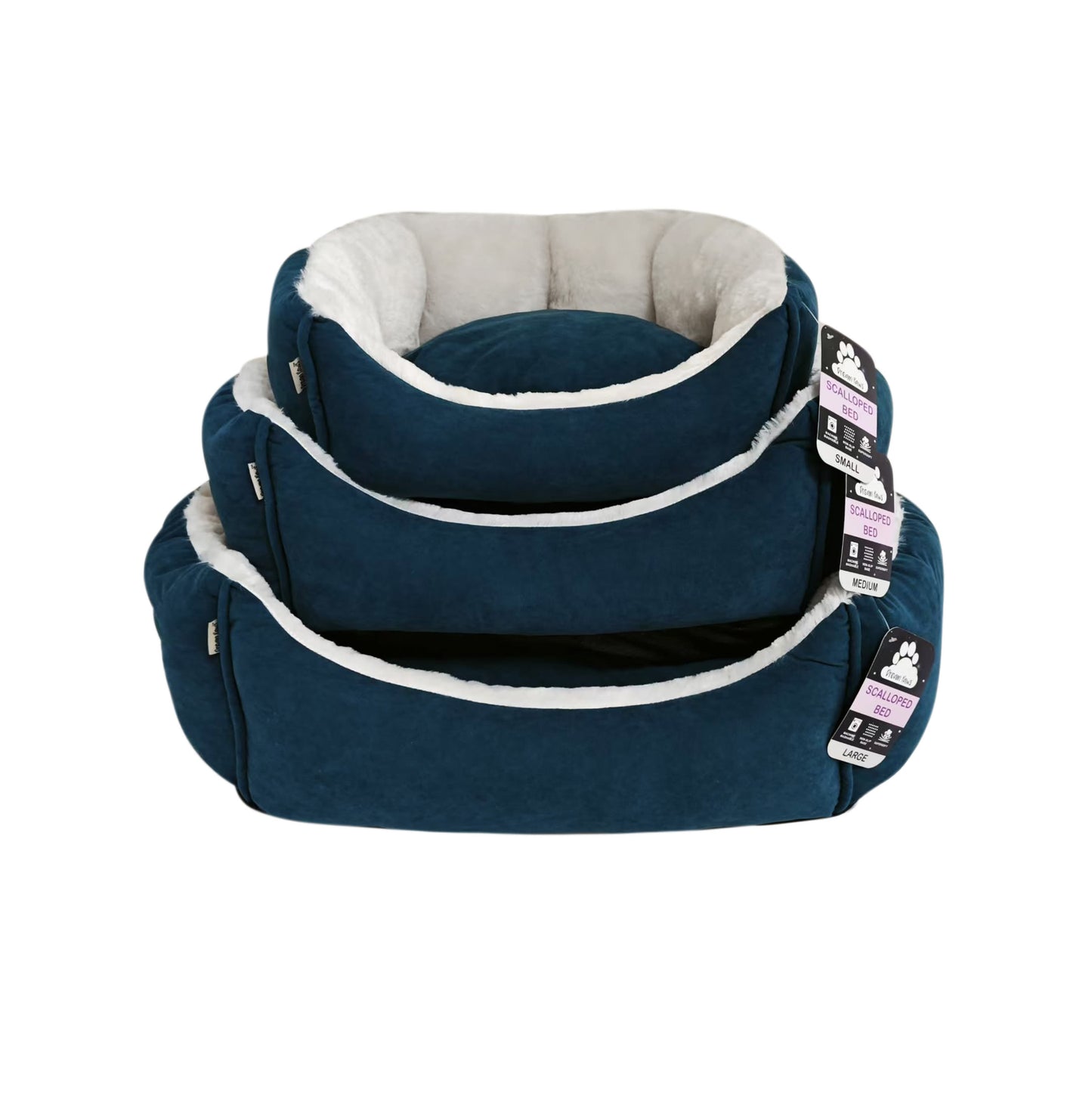 Front View of Dream Paws Soft Scalloped Blue Dog Bed