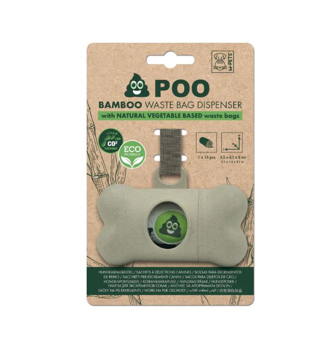 Front View of M-Pets Bamboo Dog Poo Waste Bag Dispenser with natural Vegetable