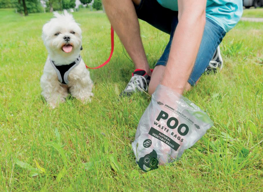 Lifestyle View of M-Pets Vegetable Based Mint Scented Dog Poo Waste Bags