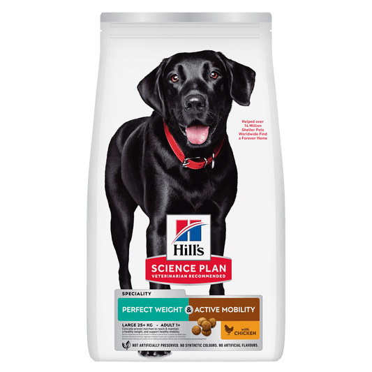 Front View of Hill's Science Plan Perfect Weight & Active Mobility Adult Large Dry Dog Food with Chicken - 12kg Bag