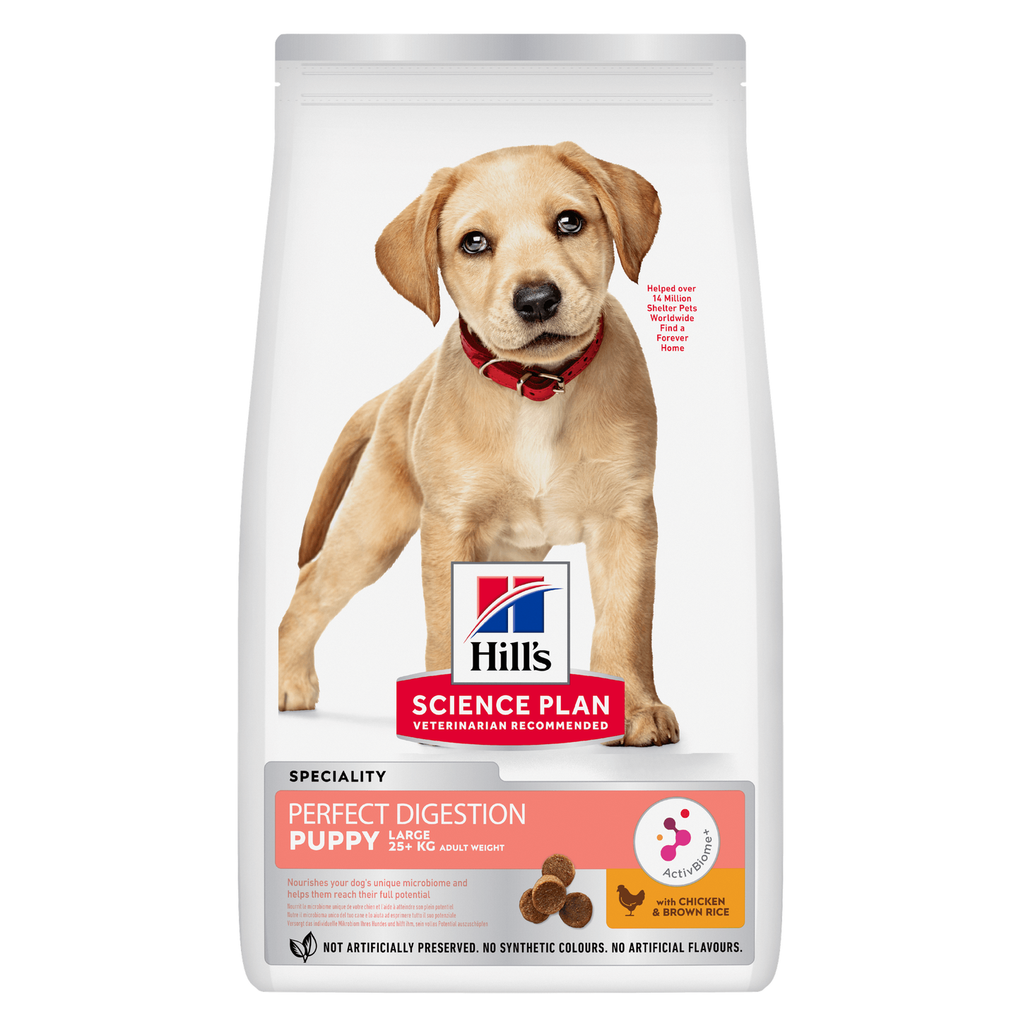 Front View of Hill's Science Plan Perfect Digestion Large Breed Puppy Dry Food with Chicken and Brown Rice - 12kg Bag