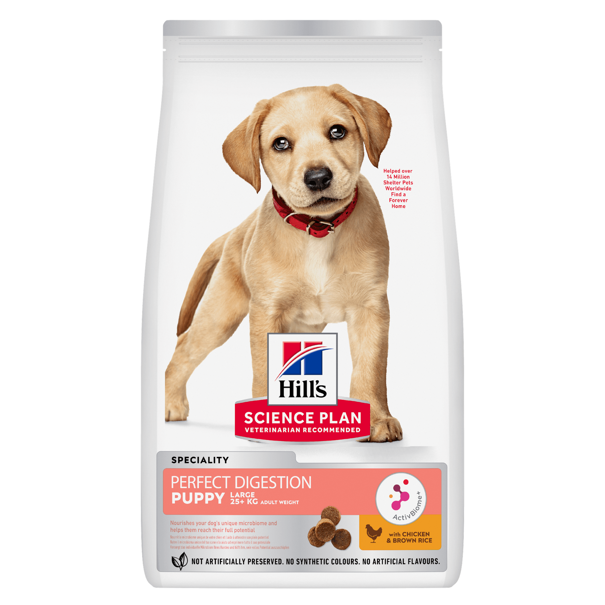 Front View of Hill's Science Plan Perfect Digestion Large Breed Puppy Dry Food with Chicken and Brown Rice - 12kg Bag