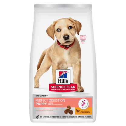 Front View of Hill's Science Plan Perfect Digestion Large Breed Puppy Dry Food with Chicken and Brown Rice - 12kg Bag