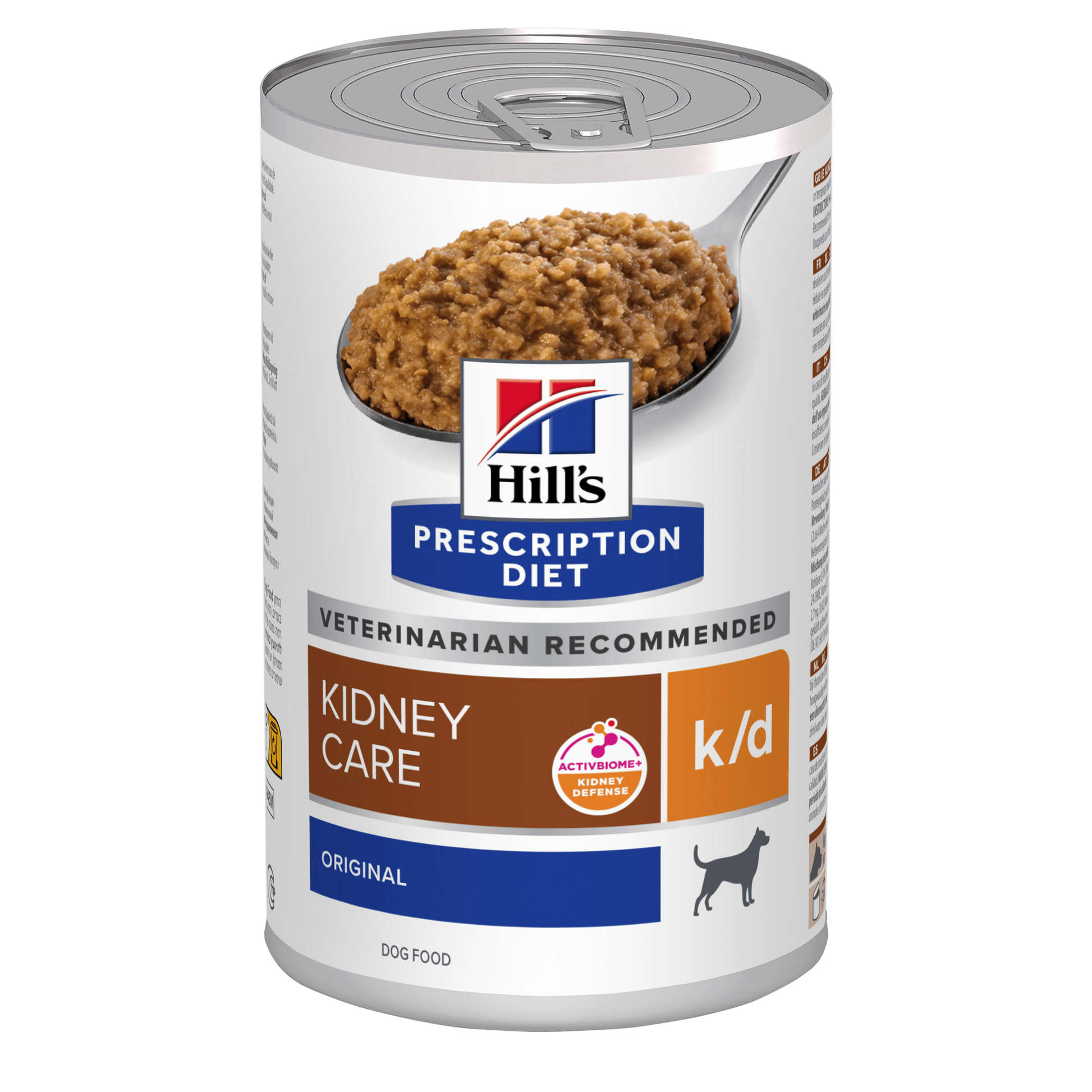 Front View of Hill's Prescription Diet k/d Kidney Care Wet Dog Food Original - 12 x 350g Can