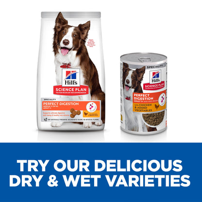 Hill's Science Plan Perfect Digestion Medium Adult 1+ Wet Dog Food with Chicken & Vegetables - 12 x 363g Can