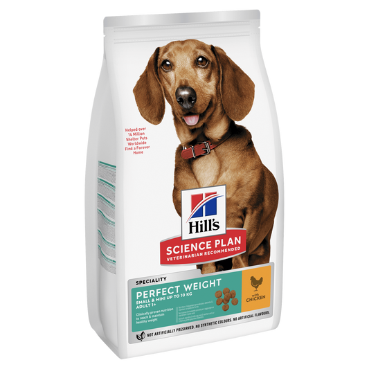 Front View of Hill's Science Plan Perfect Weight Adult Small & Mini Dry Dog Food with Chicken - 6kg