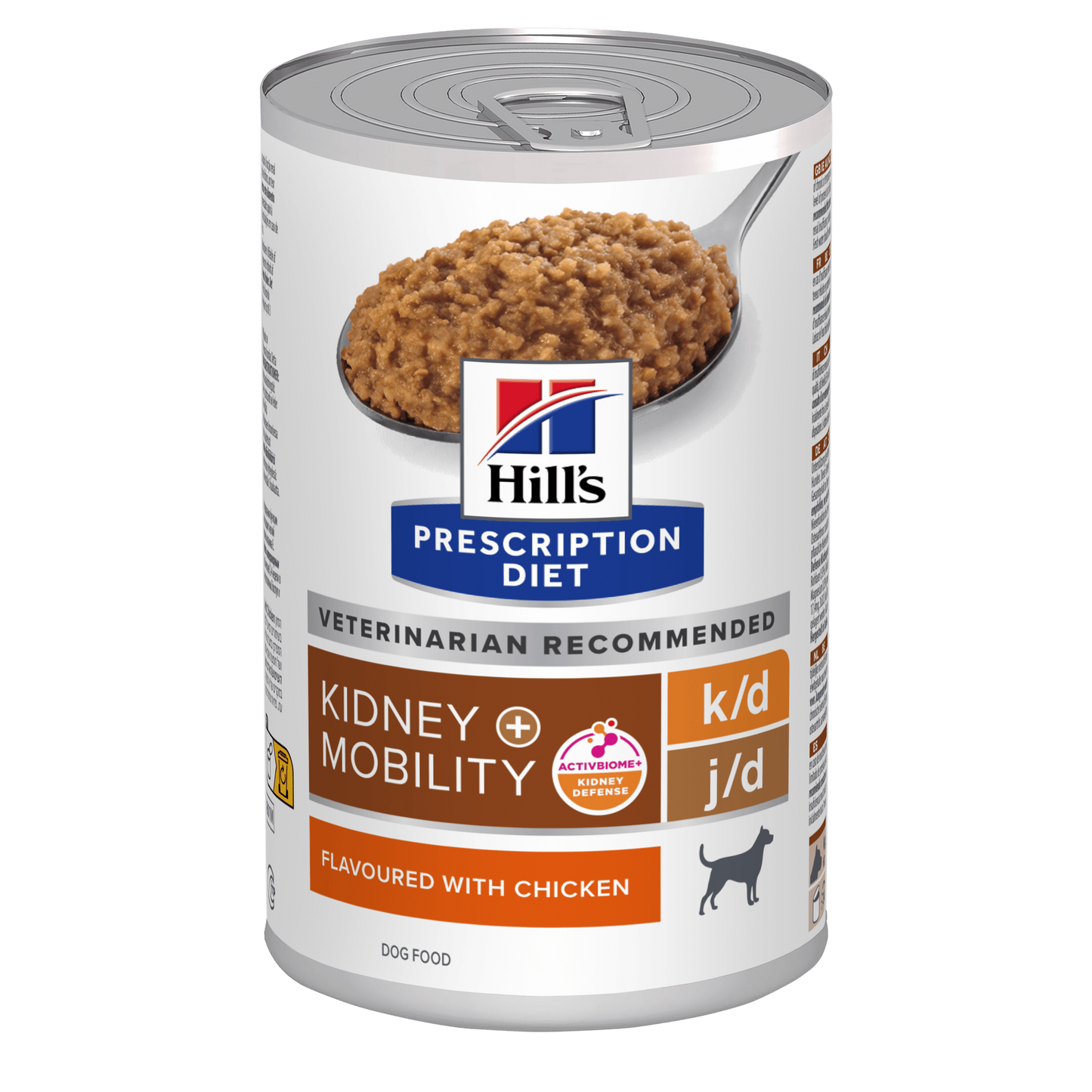 Front View of Hill's Prescription Diet k/d + Mobility Wet Dog Food with Chicken - 12 x 370g Can