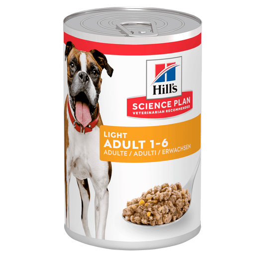 Front View of Hill's Science Plan Light Adult Medium Wet Dog Food with Chicken - 12 x 370g Can