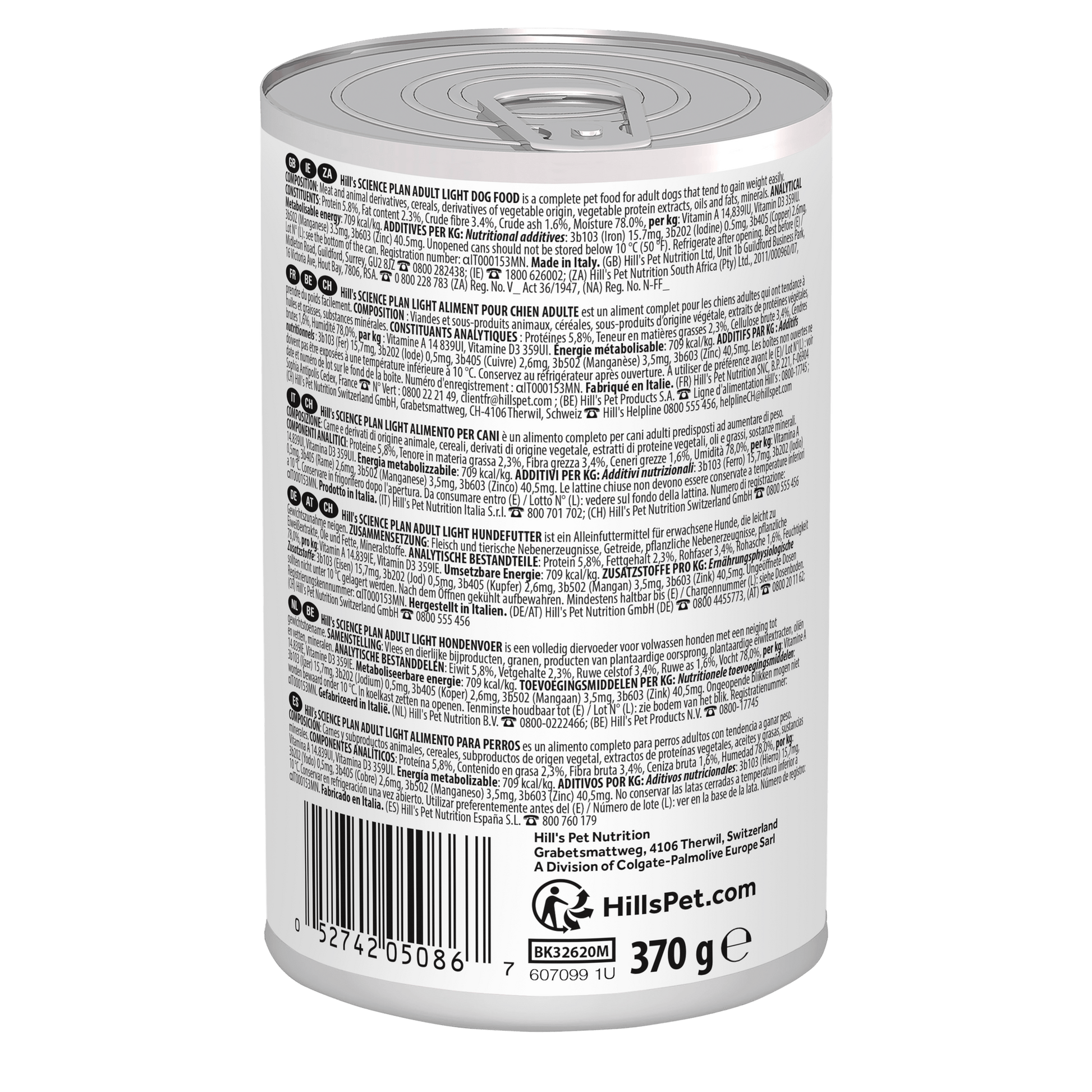 Hill's Science Plan Light Adult Medium Wet Dog Food with Chicken - 12 x 370g Can