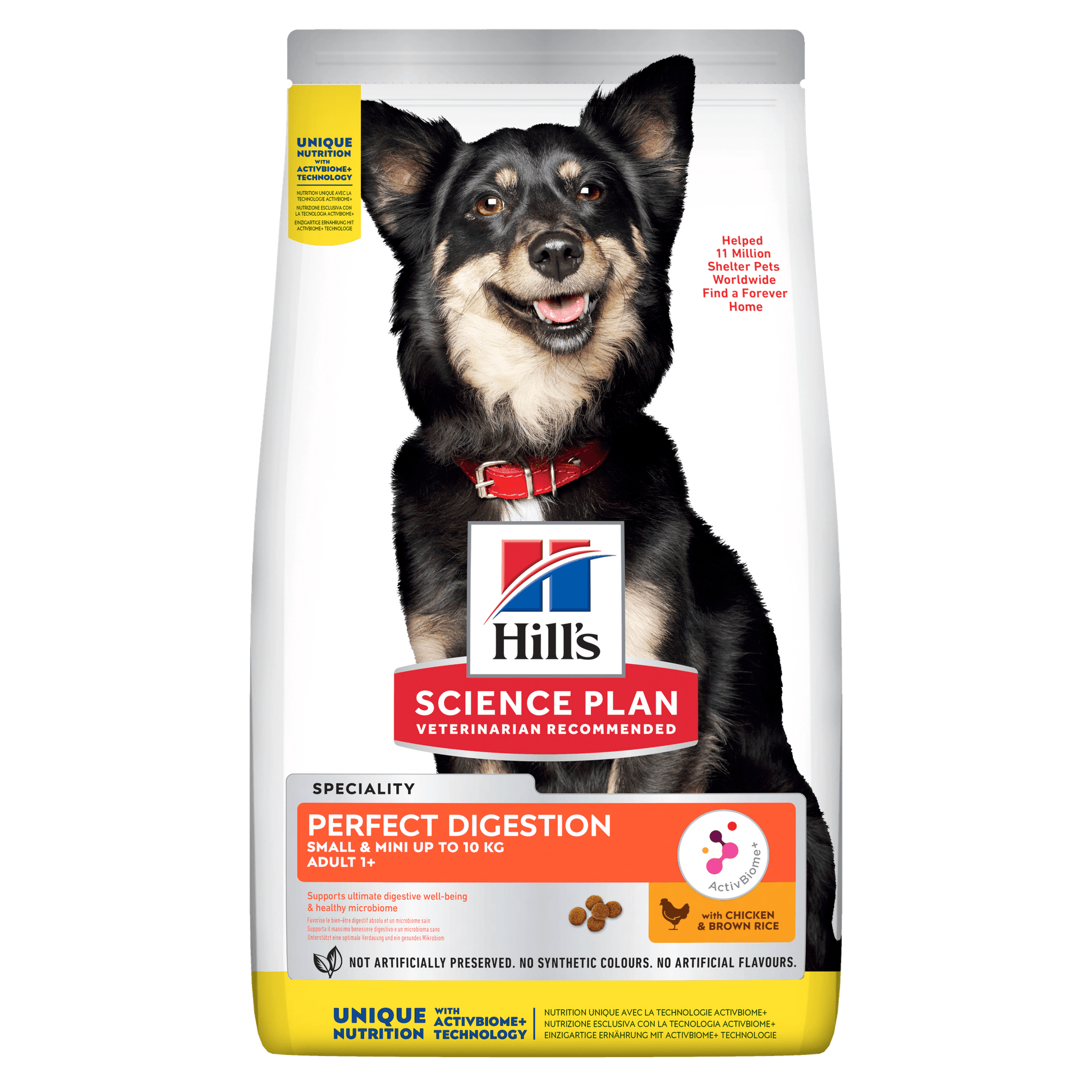 Front View of Hill's Science Plan Perfect Digestion Small & Mini Adult 1+ Dry Dog Food with Chicken & Brown Rice - 6kg Bag