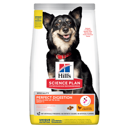 Front View of Hill's Science Plan Perfect Digestion Small & Mini Adult 1+ Dry Dog Food with Chicken & Brown Rice - 6kg Bag