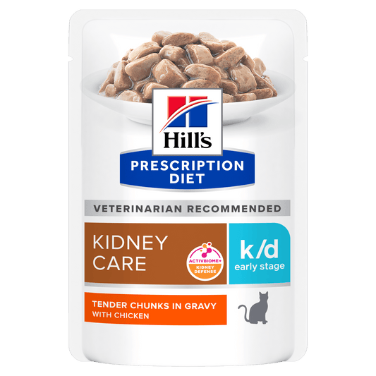 Front View of Hill's Prescription Diet k/d Early Stage Kidney Care Wet Cat Food - 12 x 85g Pouch