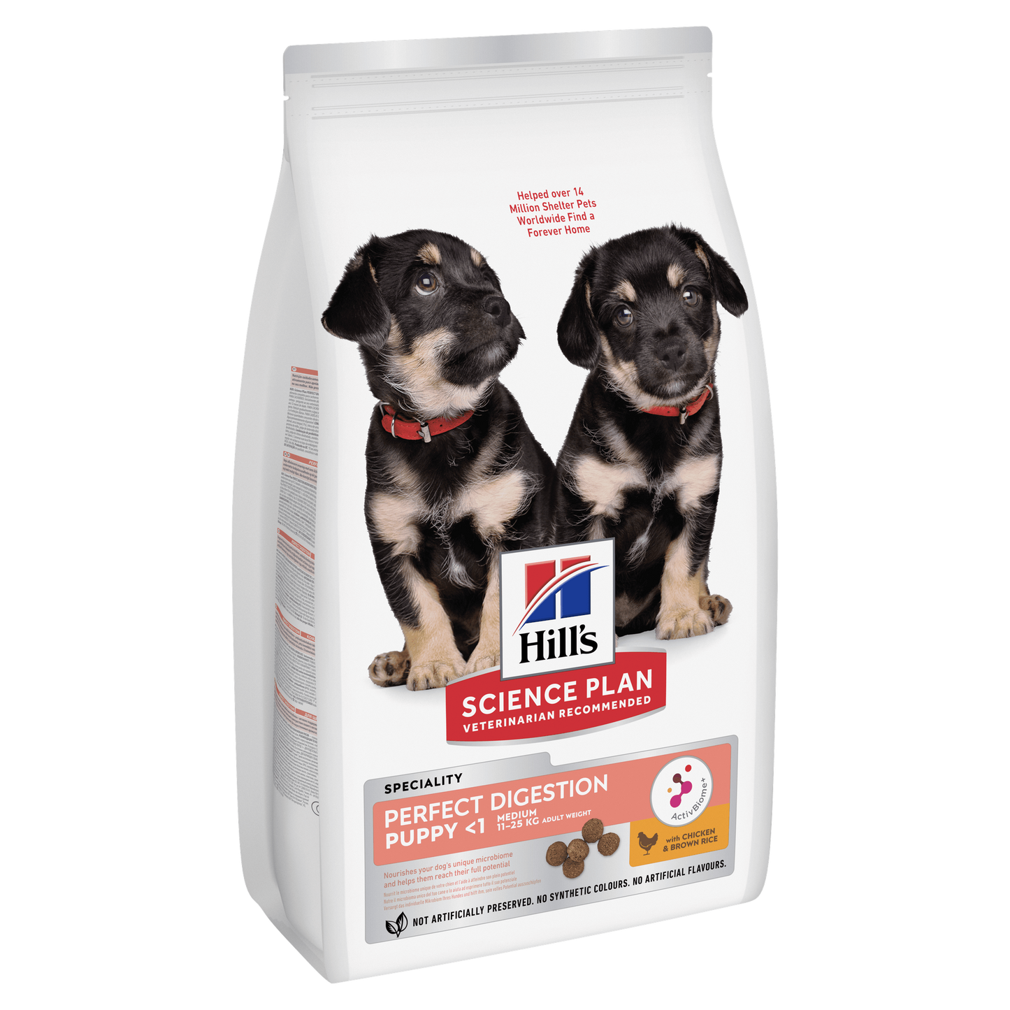 Front View of Hill's Science Plan Perfect Digestion Medium Puppy Dry Food with Chicken and Brown Rice - 14kg Bag
