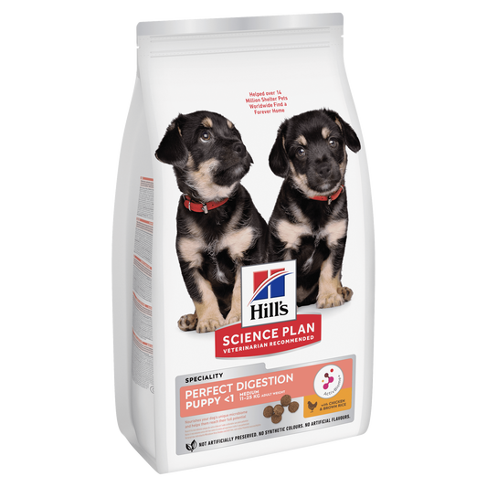 Front View of Hill's Science Plan Perfect Digestion Medium Puppy Dry Food with Chicken and Brown Rice - 14kg Bag