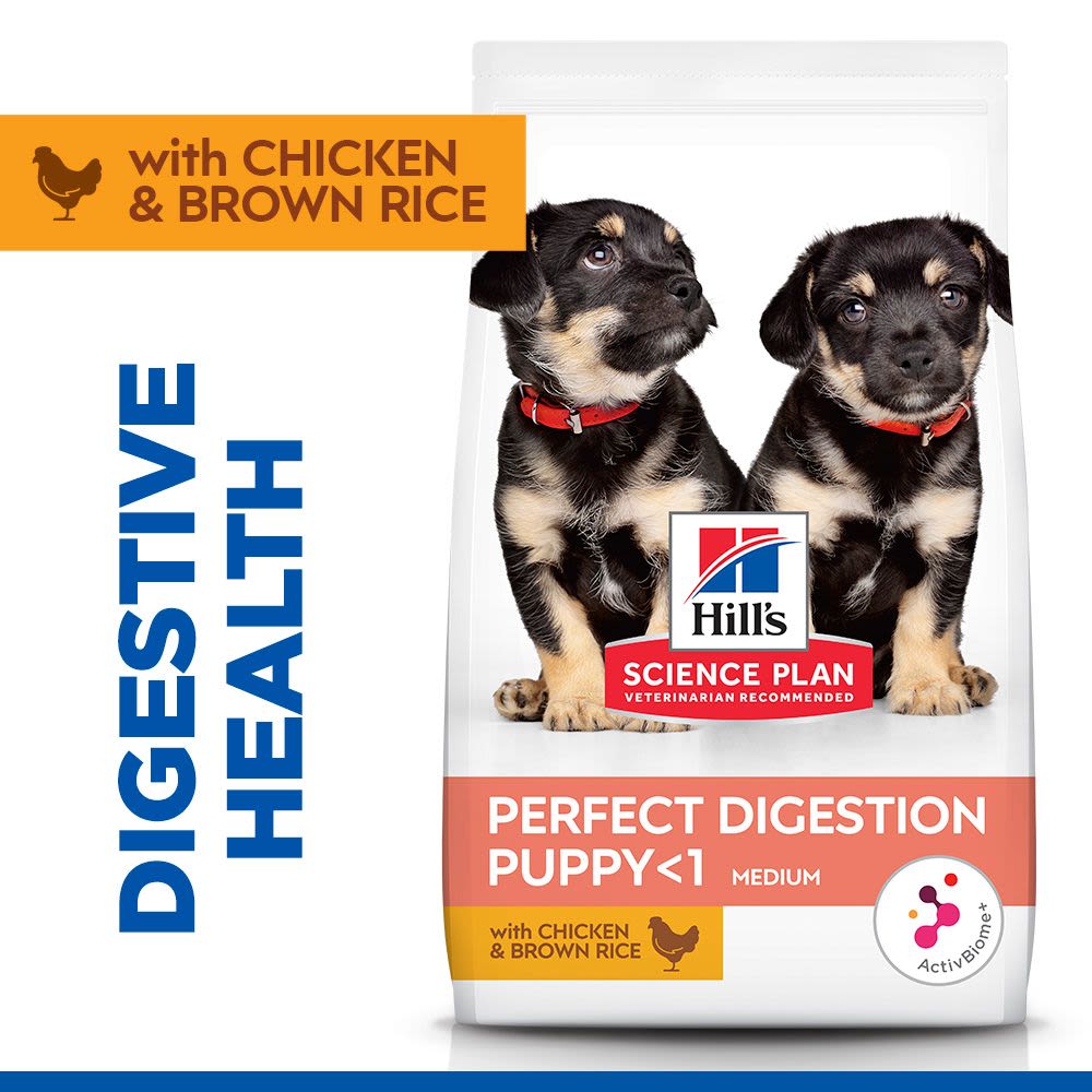 Hill's Science Plan Perfect Digestion Medium Puppy Dry Food with Chicken and Brown Rice - 14kg Bag
