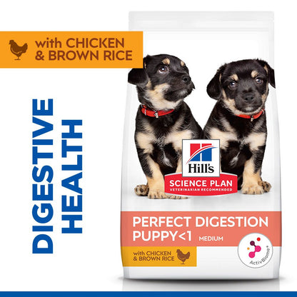 Hill's Science Plan Perfect Digestion Medium Puppy Dry Food with Chicken and Brown Rice - 14kg Bag