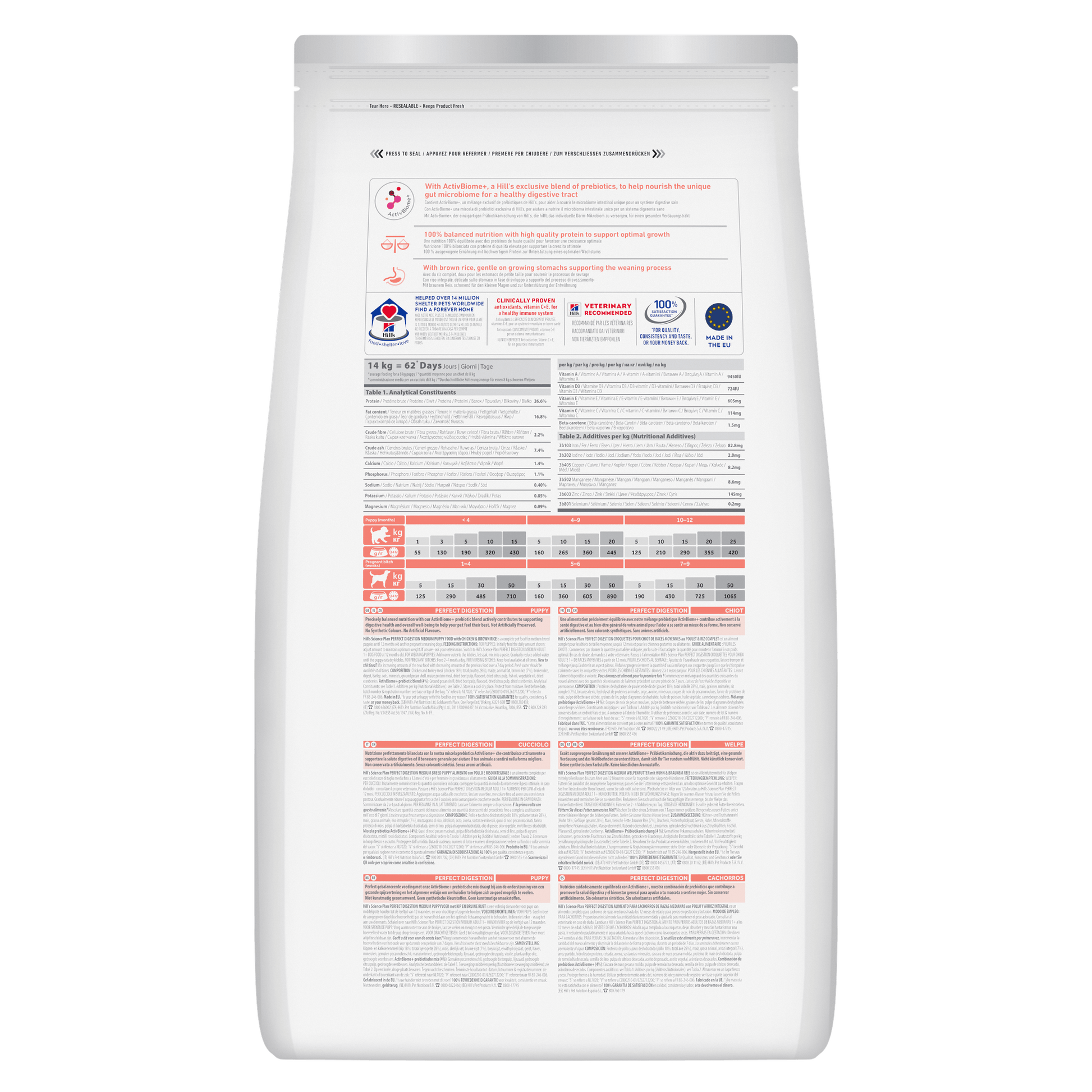 Hill's Science Plan Perfect Digestion Medium Puppy Dry Food with Chicken and Brown Rice - 14kg Bag