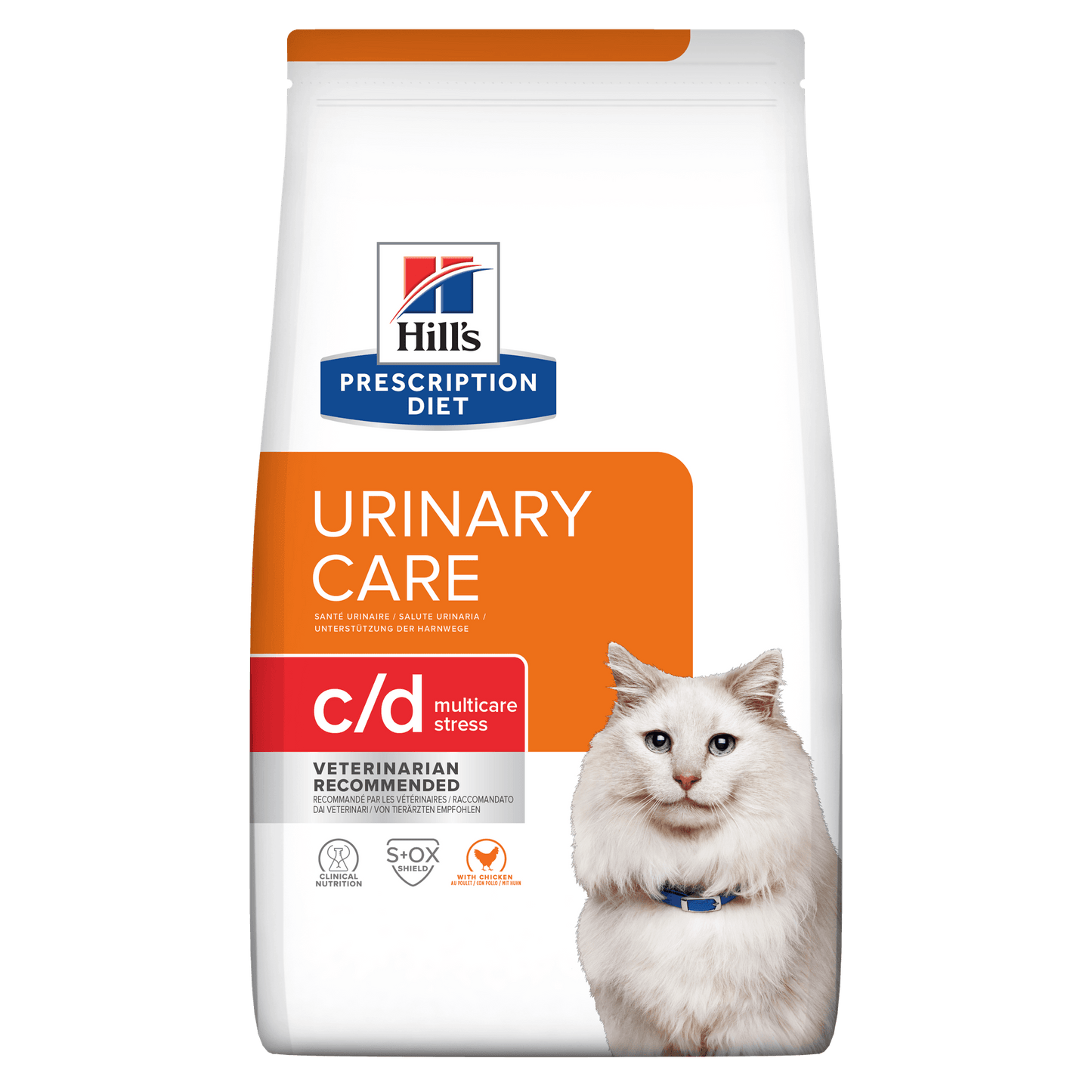 Front View of Hill's Prescription Diet c/d Multicare Stress Urinary Care Dry Cat Food with Chicken - 400g Bag