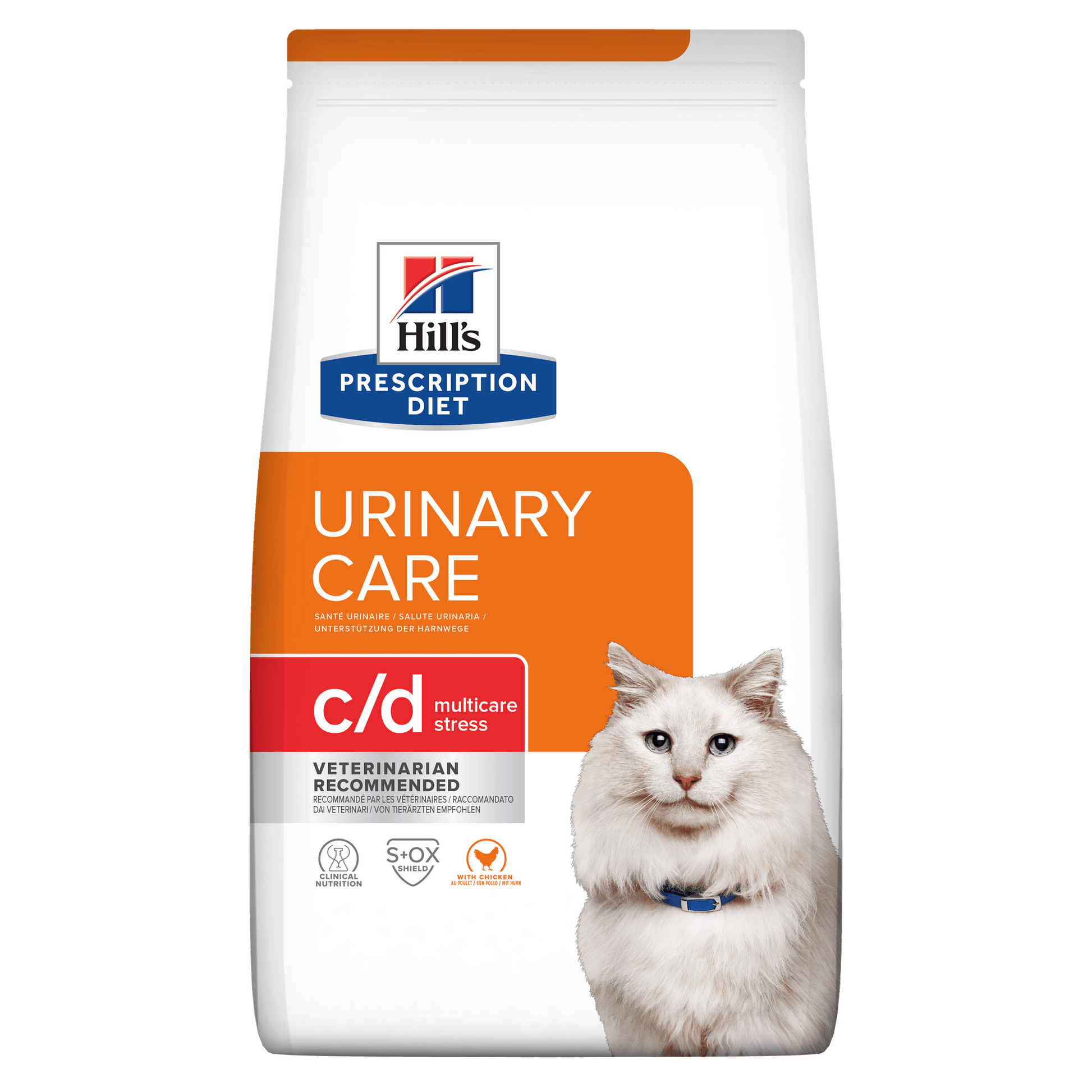 Front View of Hill's Prescription Diet c/d Multicare Stress Urinary Care Dry Cat Food with Chicken - 400g Bag