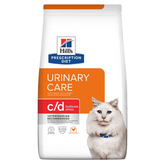 Front View of Hill's Prescription Diet c/d Multicare Stress Urinary Care Dry Cat Food with Chicken - 400g Bag
