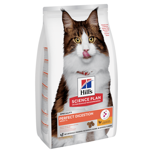 Front View of Hill's Science Plan Perfect Digestion Adult 1+ Dry Cat Food with Chicken & Brown Rice - 7kg Bag