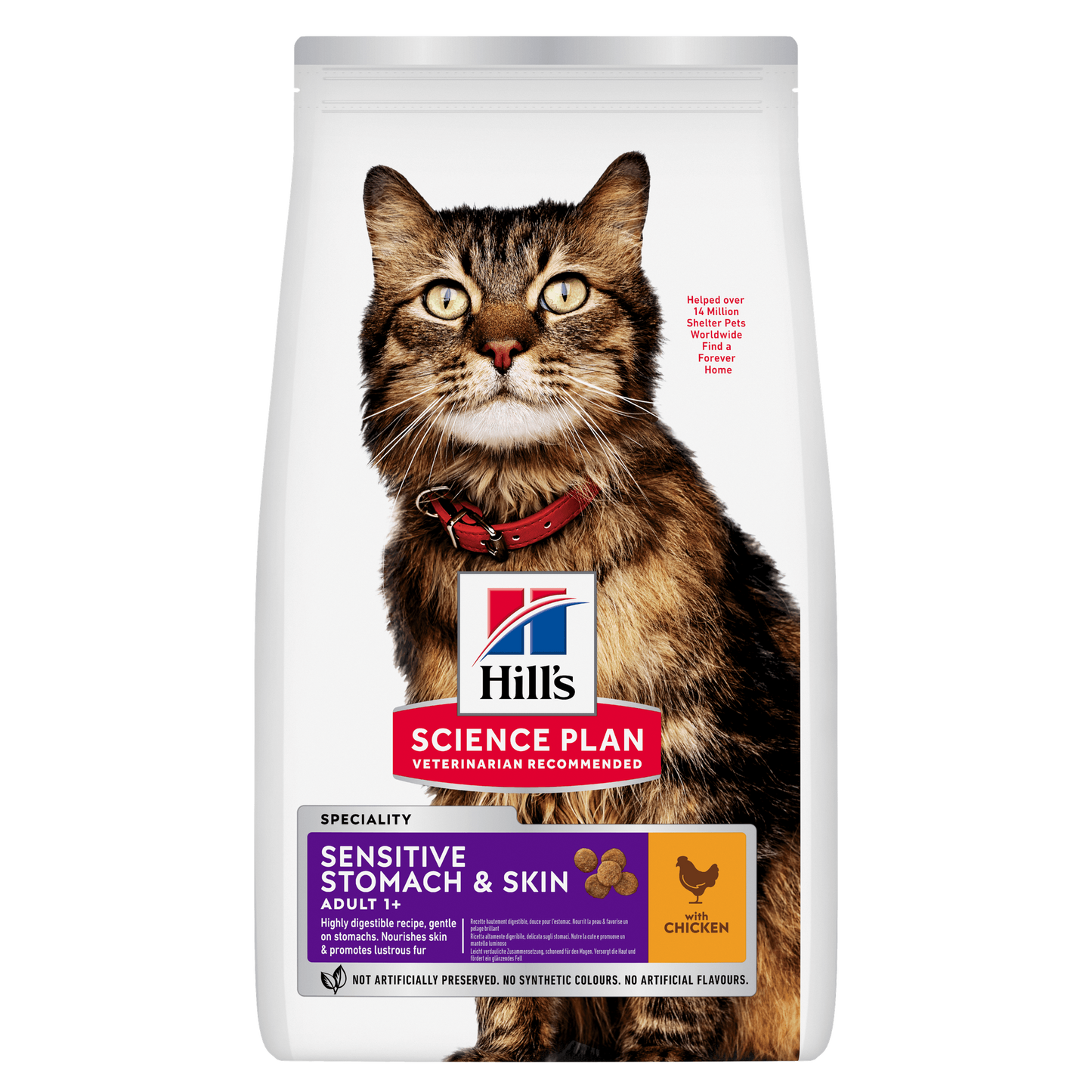Front View of Hill's Science Plan Sensitive Stomach & Skin Adult Dry Cat Food with Chicken - 1.5kg