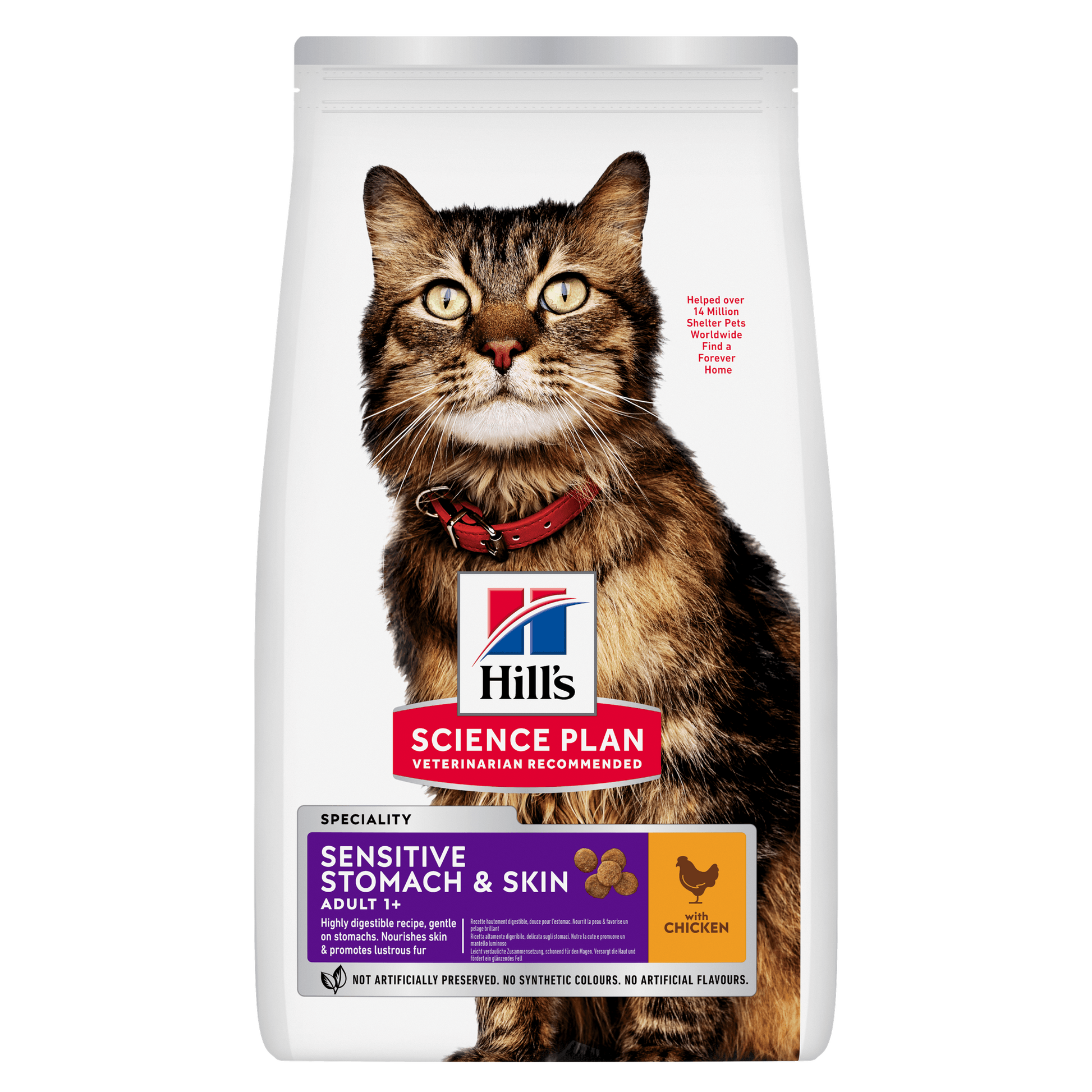 Front View of Hill's Science Plan Sensitive Stomach & Skin Adult Dry Cat Food with Chicken - 1.5kg