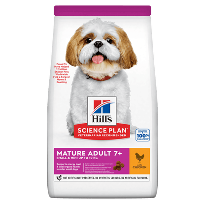 Front View of Hill's Science Plan Mature Adult Small & Mini Dry Dog Food with Chicken - 3kg