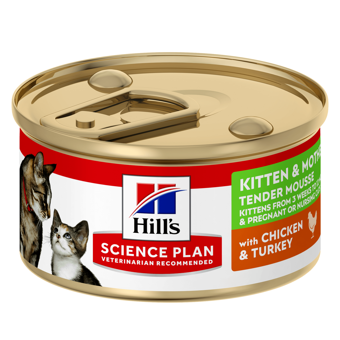 Front View of Hill's Science Plan Kitten & Mother Tender Mousse Wet Food with Chicken & Turkey - 24 x 85g Can