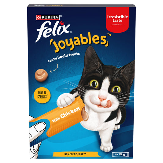 Front View of Felix Joyables Liquid with Chicken Cat Treat - 4 x 10g