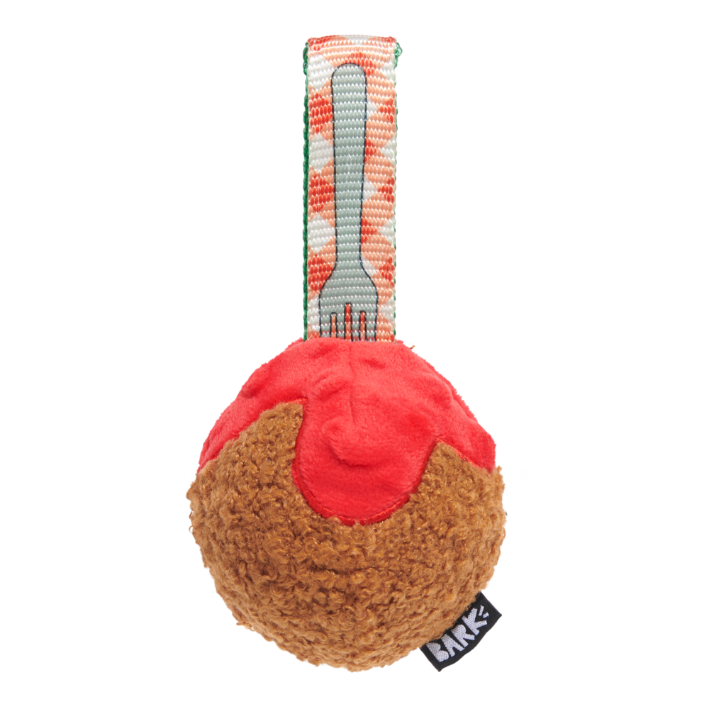 Front View of BARK A Squeaky Meat-A-Ball Dog Toy