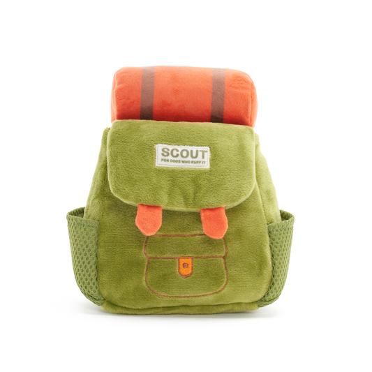 Front View of BARK Rowdy Ruckus Rucksack Dog Toy