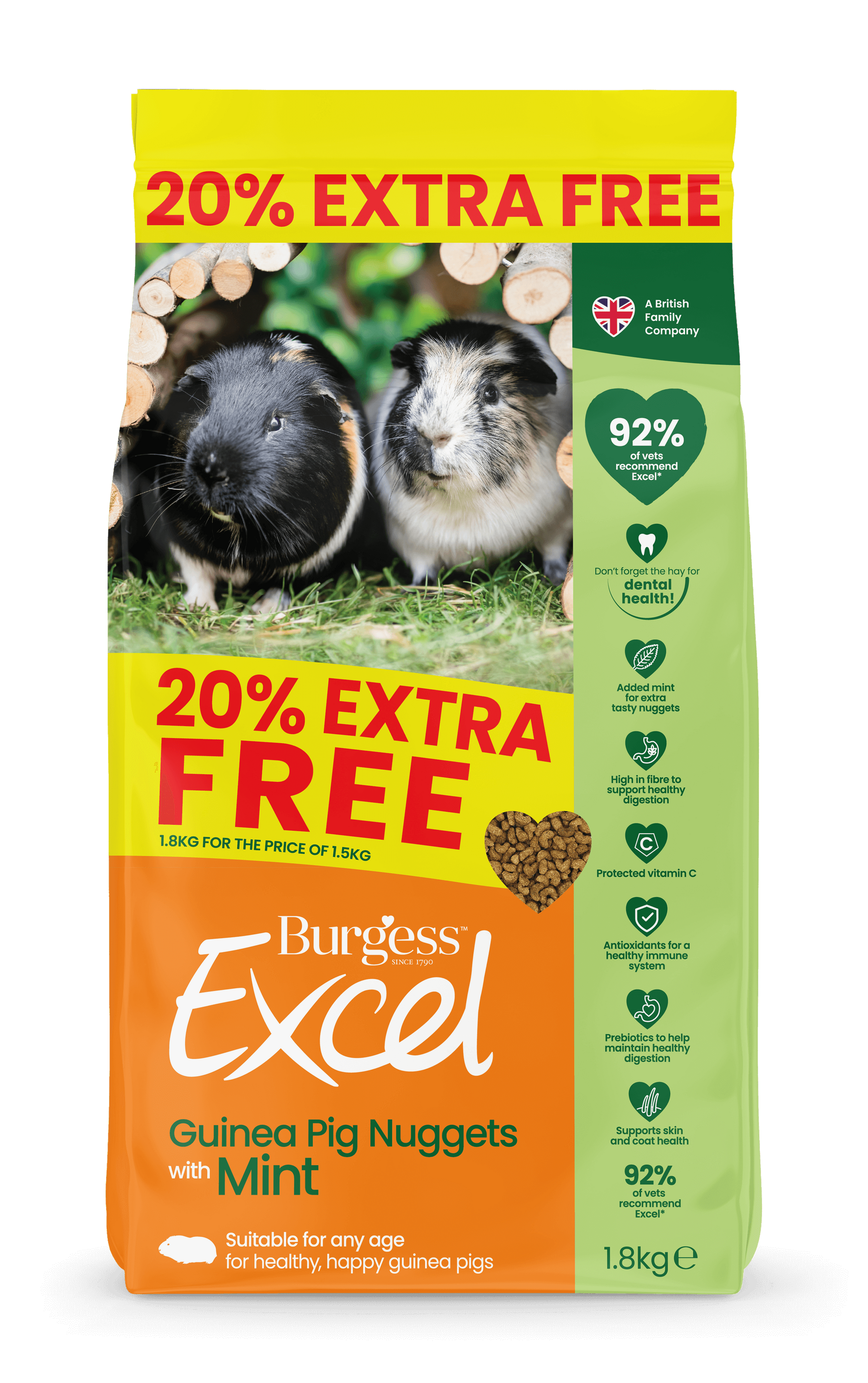 Front View of Burgess Excel Guinea Pig Nuggets with Mint