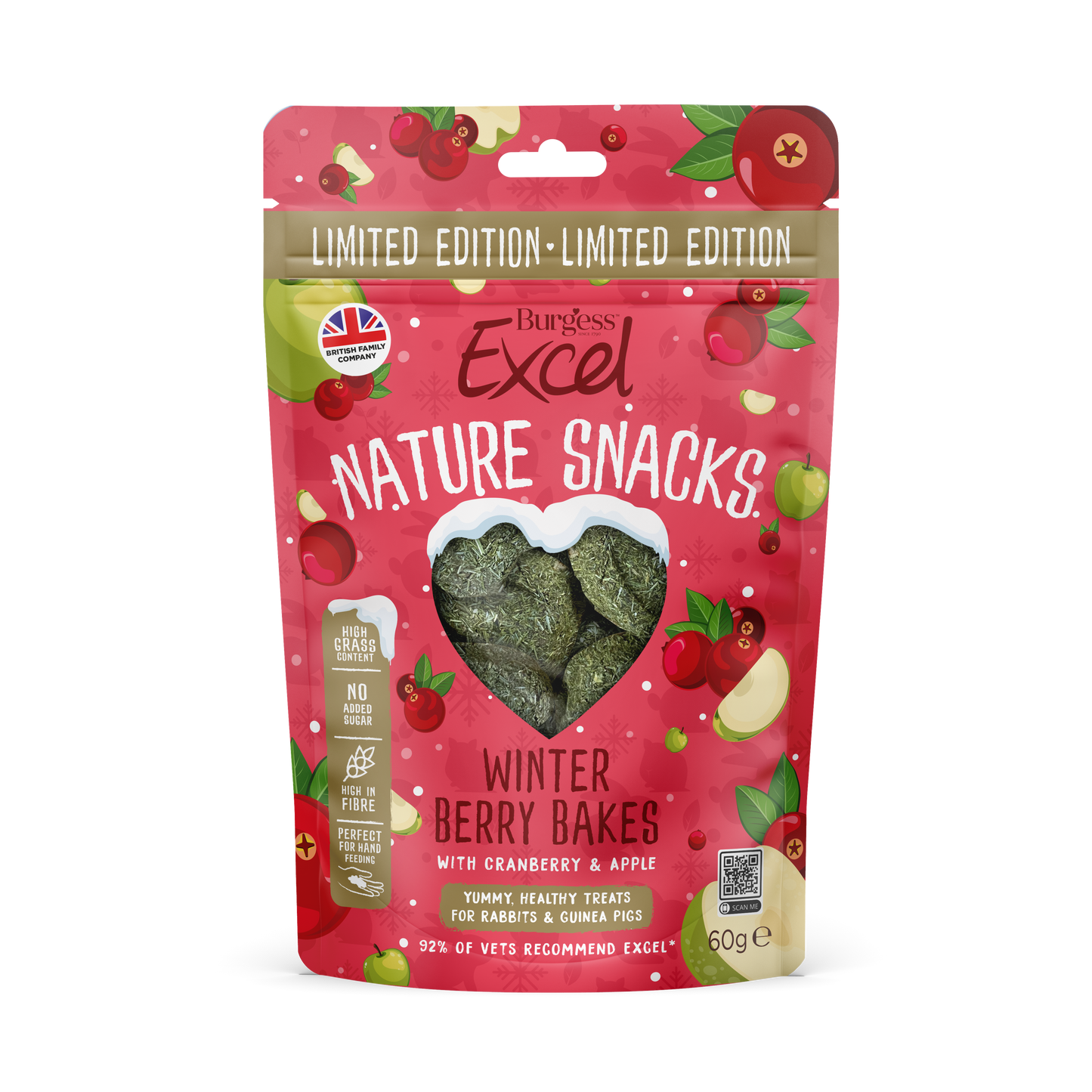 Front View of Burgess Excel Nature Snacks Winter Berry Bakes with Cranberry & Apple