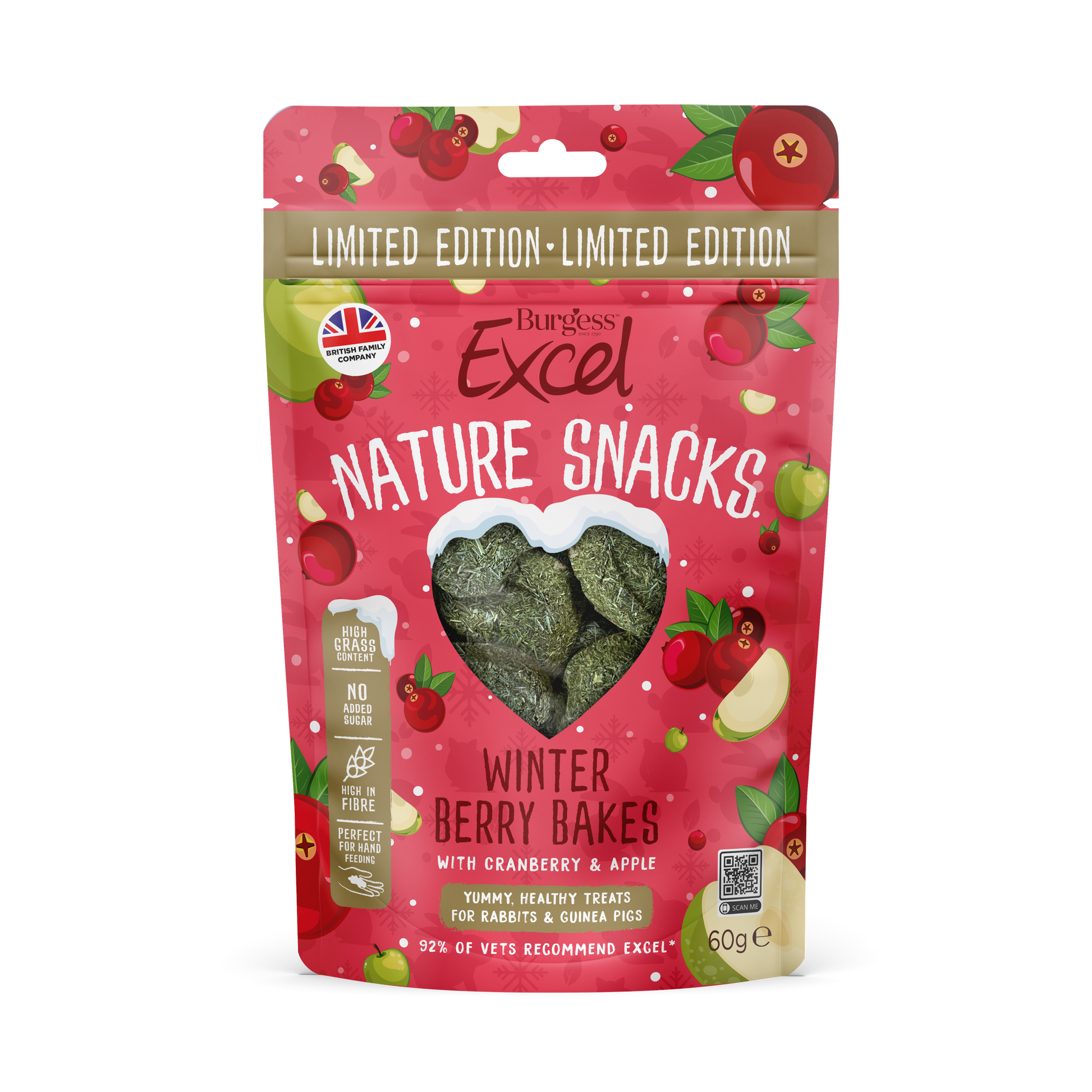 Front View of Burgess Excel Nature Snacks Winter Berry Bakes with Cranberry & Apple