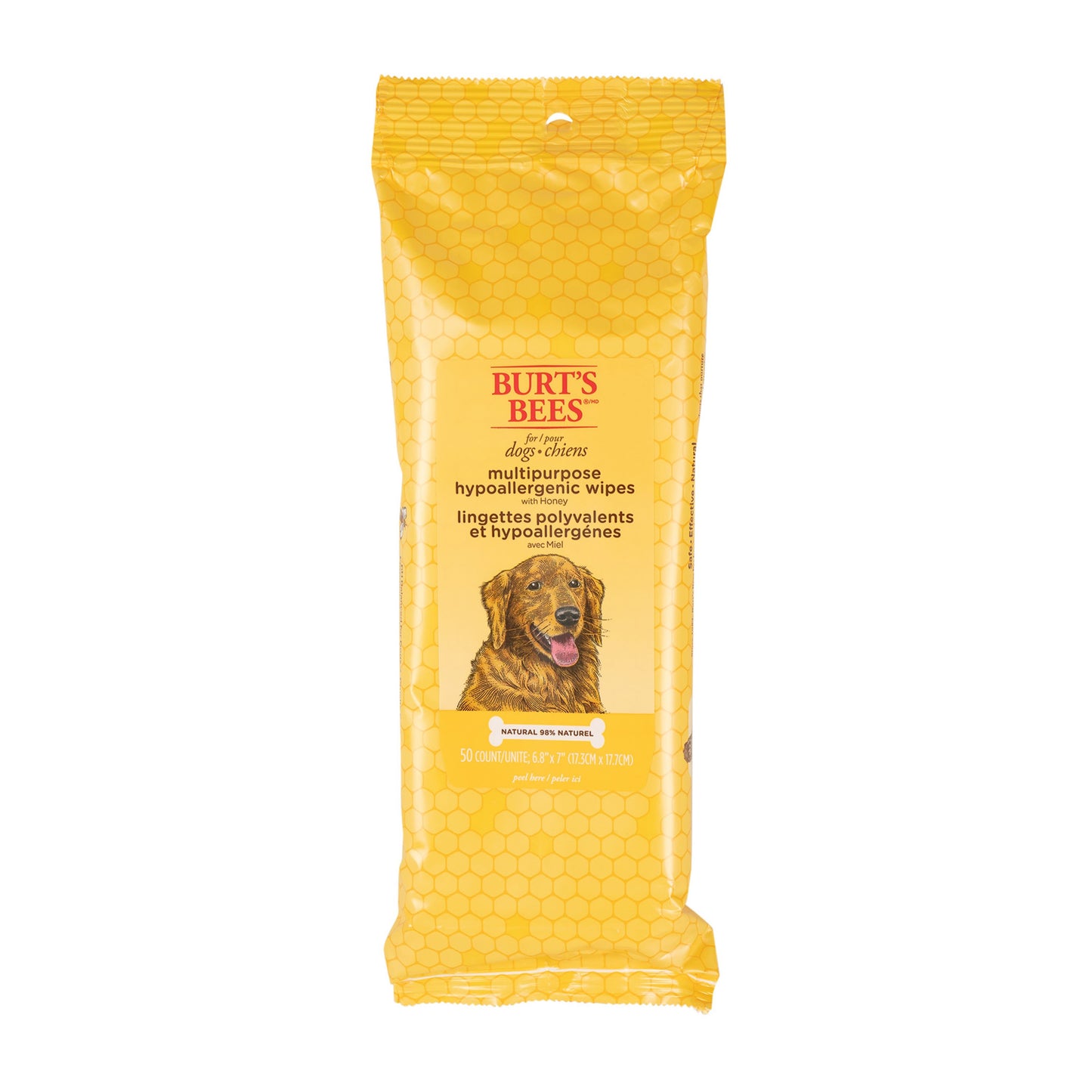 Front View of Burts Bees Multipurpose Dog Wipes with Honey
