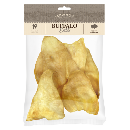 Elkwood 100% Buffalo Natural Ear Dog Treat | 6-pack