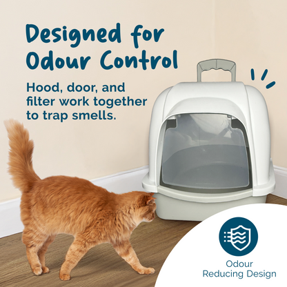 Petsentials Oval Cat Litter Tray With Hood | Grey