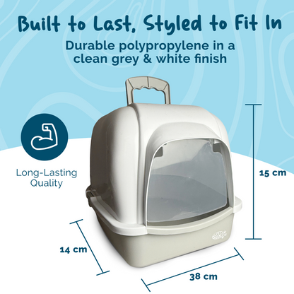 Petsentials Oval Cat Litter Tray With Hood | Grey