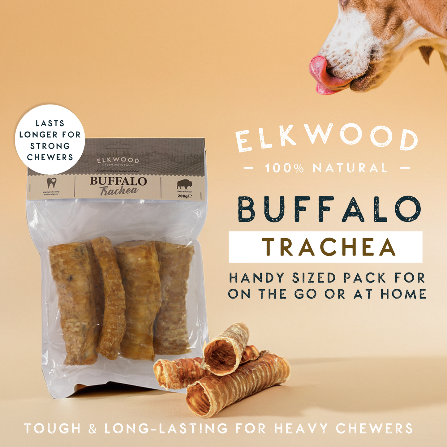 Elkwood 100% Buffalo Trachea Dog Treat | 200g
