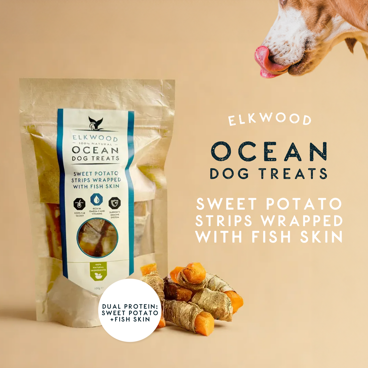 Elkwood Sweet Potato Strips Wrapped in Fish Skin | 100g