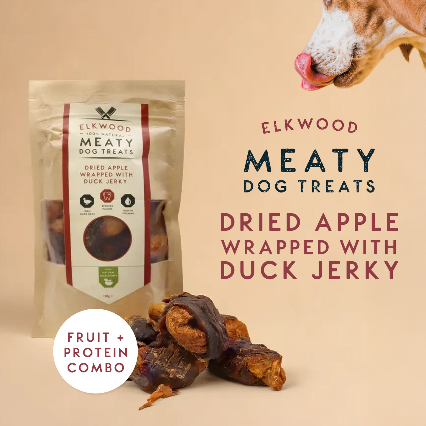 Elkwood Dried Apple Chunks Wrapped in Duck Jerky | 100g