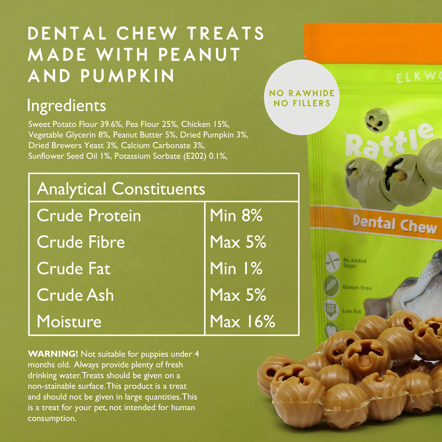Elkwood Rattlesnaps Peanut & Pumpkin Dental Chew with Chicken