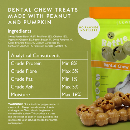 Elkwood Rattlesnaps Peanut & Pumpkin Dental Chew with Chicken