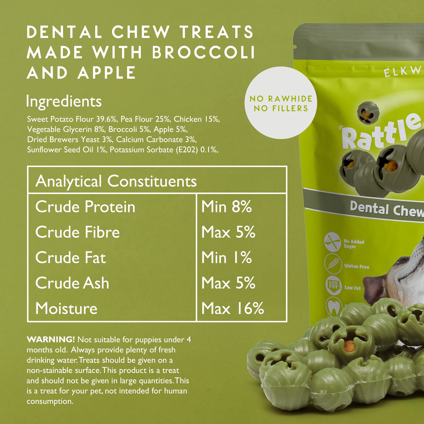 Elkwood Rattlesnaps Broccoli & Apple Dental Chew with Chicken