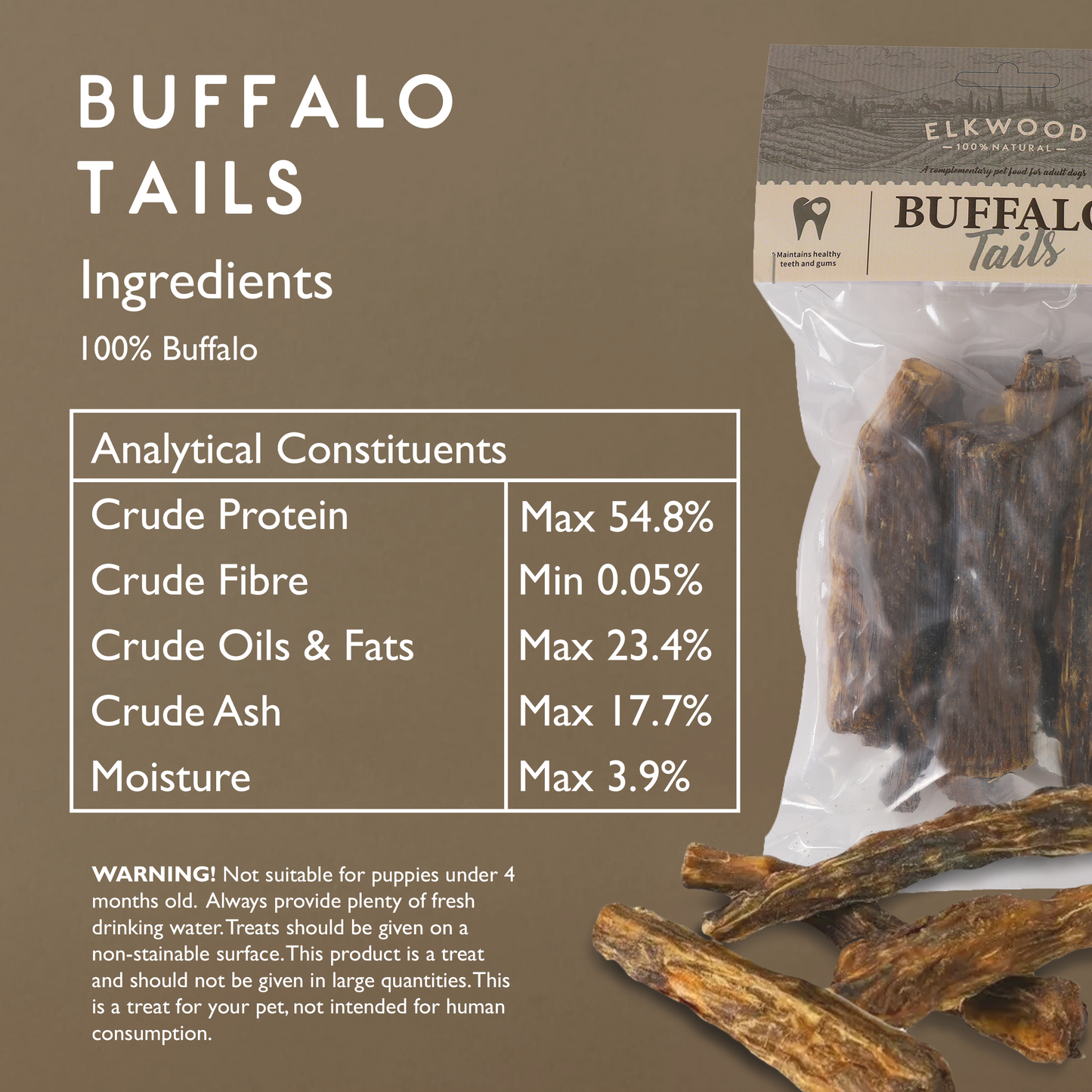 Elkwood 100% Buffalo Natural Tail Dog Treat | 200g