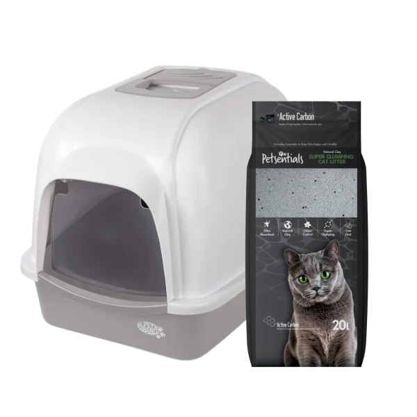 Petsentials Oval Litter Tray + 20L Carbon Cat Litter Bundle