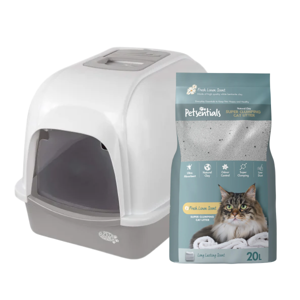 Petsentials Oval Litter Tray + 20L Fresh Linen Scent Cat Litter Bundle