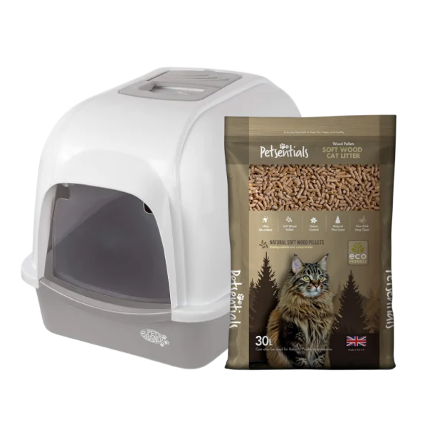 Petsentials Oval Cat Litter Tray + 30L Wood Based Cat Litter Bundle